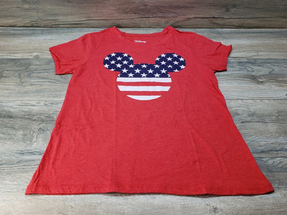 Disney Mickey Mouse American Flag Red T Shirt Women's Medium Patriotic USA